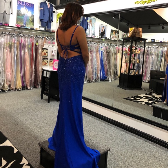 Royal Blue Evening Gown Prom Dress With Train and Bustle - Picture 3 of 3